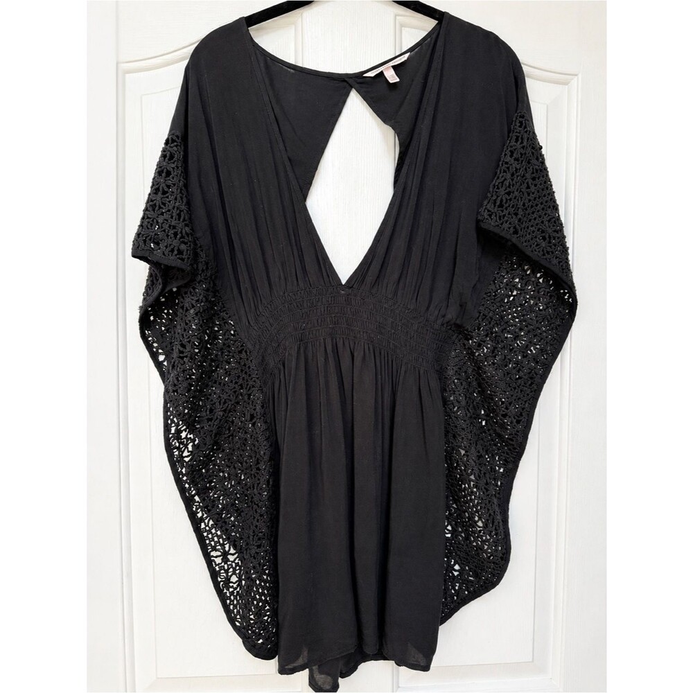 Victoria’s Secret Black Crochet Swim Cover Up Kaftan Medium
